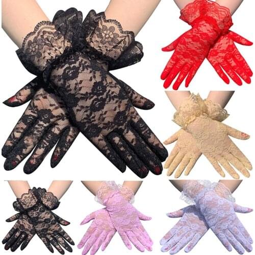 Fashion Women Lace Party Sexy Dressy Gloves Summer Full Finger Pure Color Sunscreen Gloves For Girls Mittens Accessories