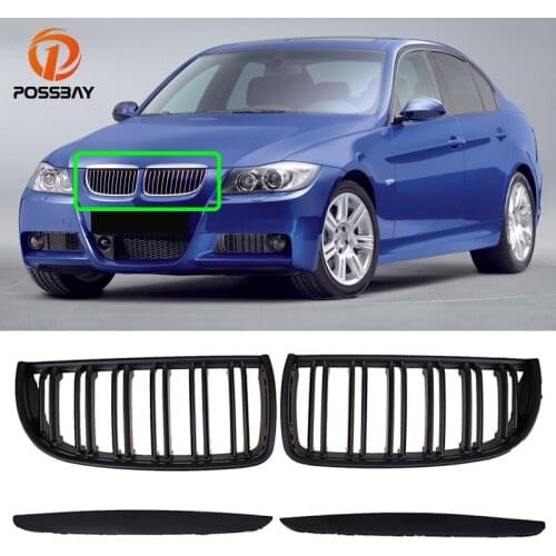 Front Bumper Kidney Grille Hood Grills -Double Line Trim for BMW 3-Series E90 Sedan E91 Wagon 2005 2006 2007 2008 Car Styling