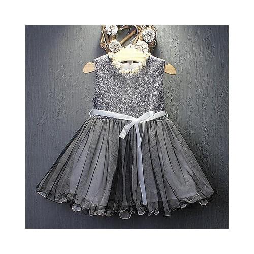 Girls Sequins Dresses Baby Girl Dress Party Gown Bridesmaid Wedding Tulle Tutu Bow Dresses 1-7Y
