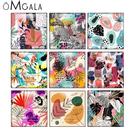 Colorful Leaves Art Drawings Forest Plant10pcs mixed 12mm/20mm/25mm/30mm photo glass cabochon demo flat back Making findings