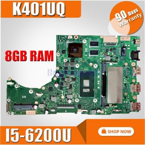 With 8GB RAM i5-6200 cpu For Asus K401UB K401U A401UB K401UQ K401UB laptop motherboard tested 100% work original mainboard