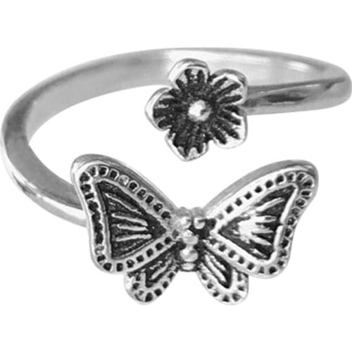 Silver Color Vintage Butterfly Adjustable Finger Rings For Women Wedding Engagement Ring Jewelry