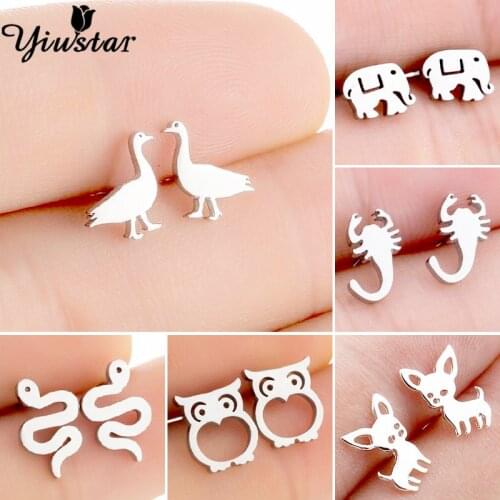 Cute Goose Stud Earring Chihuahua for Women Gift Animal Elephant Man Earrings Owl Stainless Steel Piercing Jewelry Wholesale