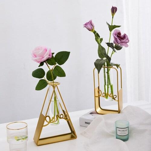 Nordic Creative Iron Art Glass Vase Luxury Home Living Room Table Decoration Hydroponic Flower Arrangement Water Storage Vase