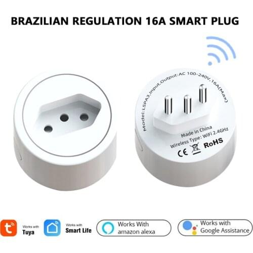 Tuya Wifi Smart Plug Brazil 16A Smart Socket With Timer Power Monitor Smart Life APP Voice Control Works For Google Home Alexa
