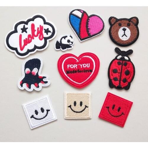 Red Love Embroidery Patch Iron On Patches Embroidered Clothes Patchs Appliques Smiley For Clothing Jeans Stickers CX291-300
