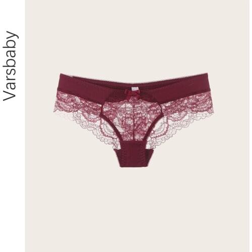 Varsbaby low-rise comfortable briefs womens sexy embroidery floral lace underwear transparent beautiful S M L XL XXL panties
