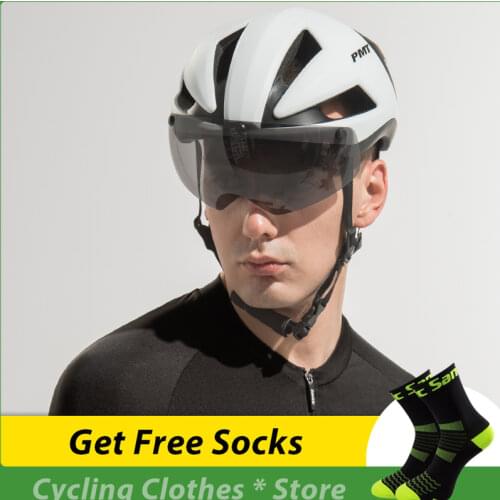 Santic PMT Cycling Safety Helmet Ultralight Outdoor Motorcycle Bike Helmet Removable Lens Sunshade Mountain Road Bike Helmet