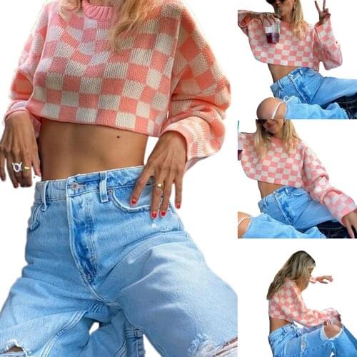 Women Knit Sweater Adults Printed Long Sleeve Round Neck Pullover Printed Round Neck Wool Top