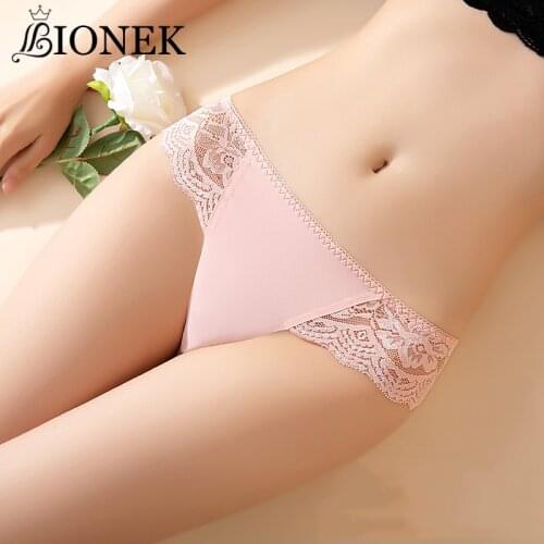 BIONEK 1 Pcs Plus Size G String Women Lace Underwear Sexy Lingerie Skin-Friendly Seamless Briefs Silk Panties Low Waist Thong