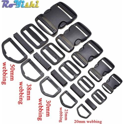 1 set 20mm 25mm 30mm 38mm 50mm Plastic Slider Adjustable D Rings Belt Loop Curved Side Release Buckles For Paracord