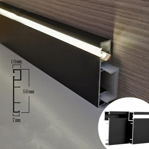1M/pcs H50mm Invisible LED Skirting Line Bar Lamps Wall Mount Aluminum Profile Channel Floor Corner Home Decoration Strip Lights