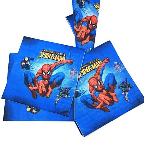 20pcs/lot Spiderman Paper Napkin Cartoon Party Favors Kids Happy Birthday Baby Shower Decoration Supplies Serviette Tissue