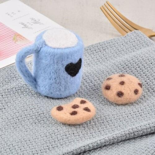 3 Pcs/Set DIY Baby Wool Felt Milk Tea Cup+Cookies Decorations Newborn Photography Props Infant Photo Shooting Accessory