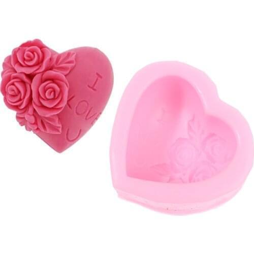 3D Love Heart Rose Flower Shape Silicone Mold Chocolate Cookie Baking Cake Moulds Tools Soap Mold Decorating