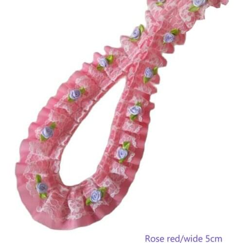 5CM Wide HOT 3D Embroidery rose red flower lace fabric trim ribbon DIY sewing applique collar guipure dress decor