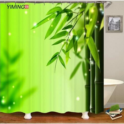 Green Plant Bamboo Shower Curtain Waterproof Polyester 3D Printing Curtain Home Decor Shower Curtain With Hook 200x180cm