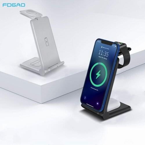 15W Fast Charge Stand 3 In 1 Qi Wireless Charger Dock Station For iPhone 12 11 XS XR X 8 Apple Watch 6 5 4 3 Airpods Pro iWatch