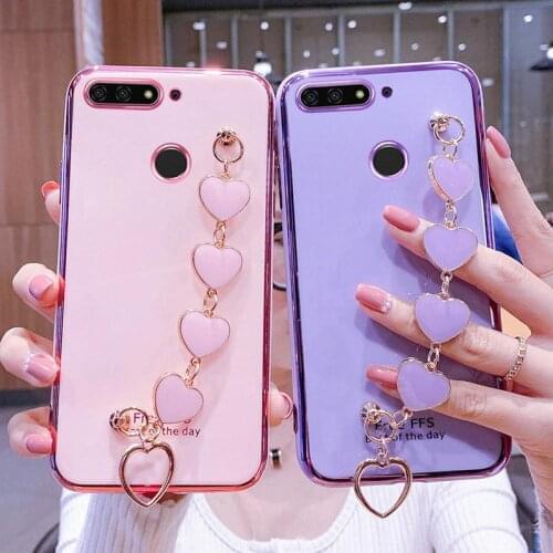 Wrist Bracelet Phone Case For Huawei Y6S Case Luxury Heart Chain Plating Cover For Huawei Y5 Y6 Y7 Prime Pro 2018 2019 Capa