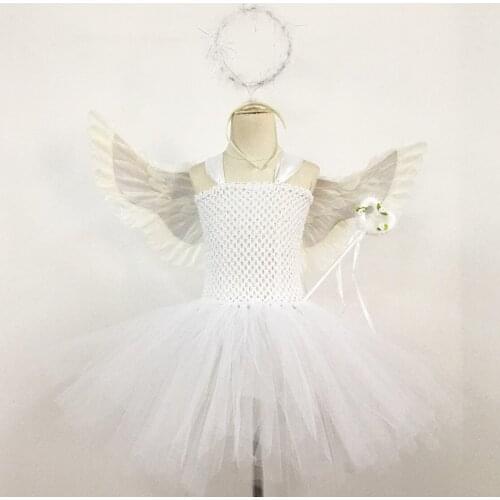 Halloween Costume For Kids Child Angel Tutu Wing Halo Headband Wand Magic Stick For Girls Cosplay Skirt Decoration Set