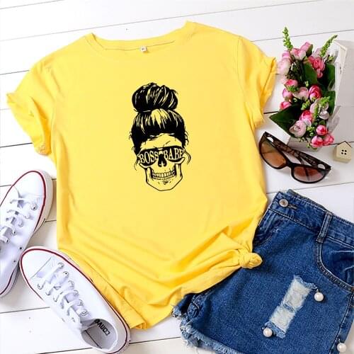 100% Cotton Summer Funny Womens T-shirt O-Neck Harajuku Cool Skull Hiphop Top Casual Female T shirt Oversized Size S-5XL