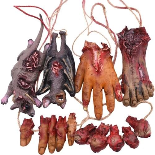 Halloween Horror Props Bloody Broken Hands And Feet Pendants Halloween Dead Bat Mouse For Home Bar Haunted House Hanging Decor