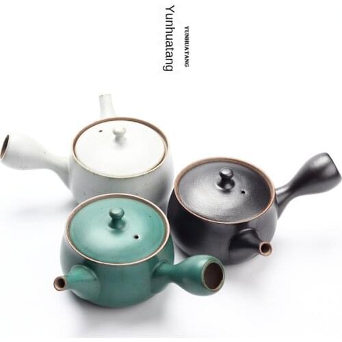 Handmade Stoneware Teapot Kiln Baked Retro Side Handle Pot Ceramic Kung Fu Tea Set Tea Making Device Single Teapot CeramicTeaPot