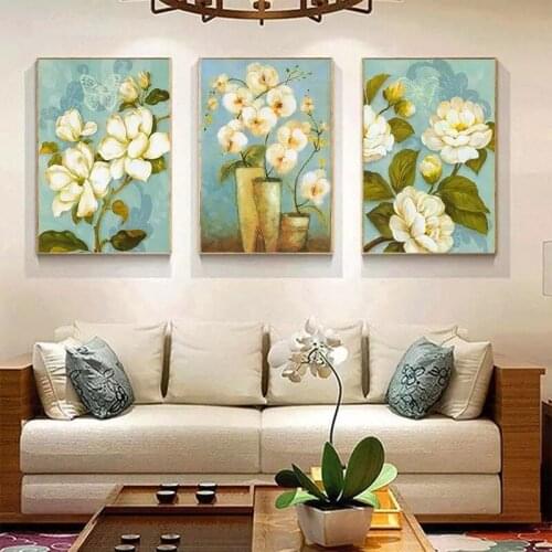 Classical White Peonies Flower Canvas Paintings Gallery Posters Plants Prints Wall Art Pictures for Bedroom Home Decor