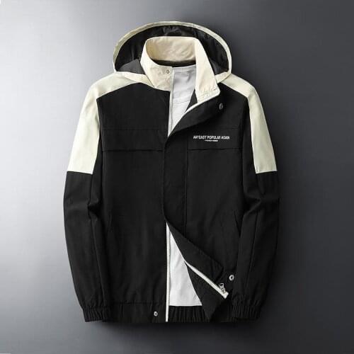 Fashion Patchwork Hooded Jacket Mens Spring 2021Korean Outdoor Casual Men Street Casual Hip Hop Windbreaker College Jacket Boys