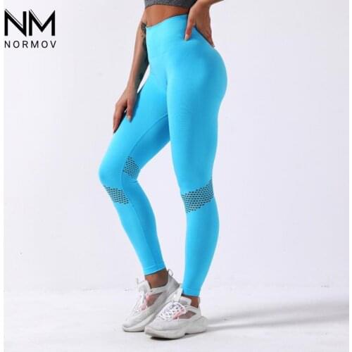 NORMOV High Waist Leggings Women Seamless Hollow Running Push Up Leggings Quick Dry Exercise Workout Breathable Women Leggings