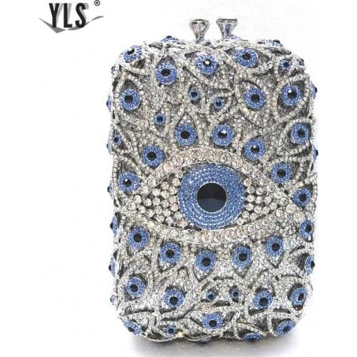 Fashion Silver Gold Blue Evil Eyes Women Diamond Clutch Party Evening Purses Handbags Ladies Bridal Wedding Crystal Bags