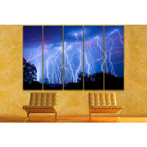 Modular Spectacular Lightning Glow Canvas Painting 5 Pieces Wall Art Poster HD Prints Pictures Home Decoration Living Room Frame