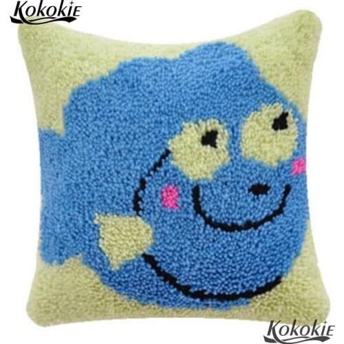 Latch Hook Kits 3d Cushion diy rug pillow Mat Cross Stitch Needlework Crocheting Rug Embroidery pillowcase fish carpet