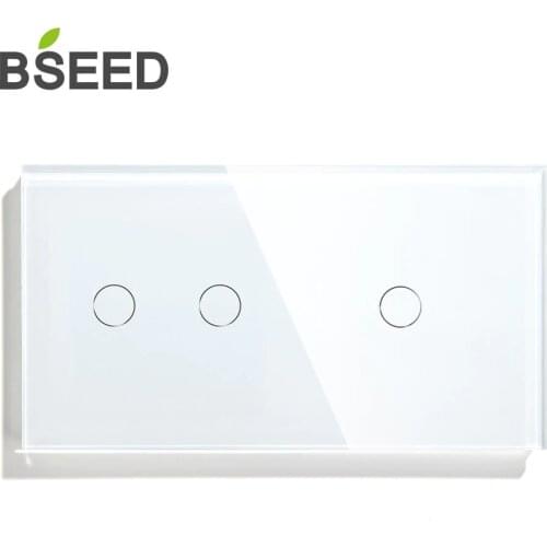 Bseed 3 Gang 1 Way 2 Way Wall Power Sensor Switch 157mm Light Switch White Black Golden Crystal Class Panel Switch