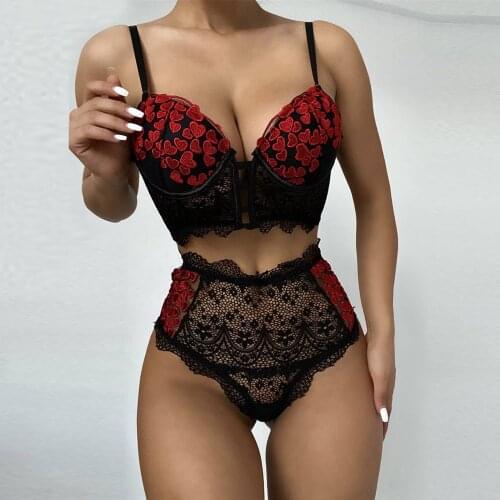 Underwear Women Flowers Sexy Lingerie Woman Erotic Pajamas Two Piece Lady Underwear V Neck Lingerie Set Купальник Женский