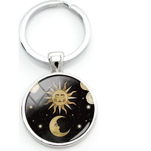 TAFREE Sun And Moon Glod 25mm Charming Keyrings Classic Art Image Car Key Metal Holders Men Jewelry For Believer