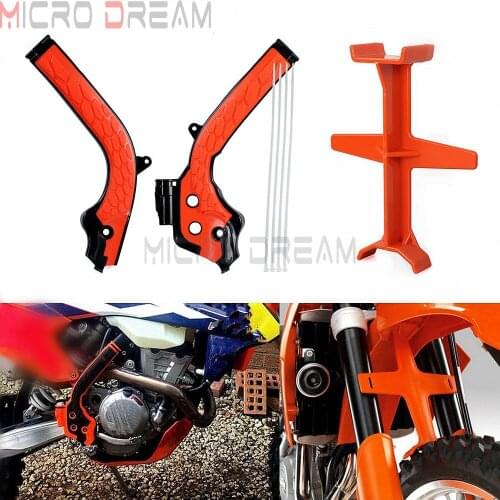 Orange Motocros Fork Support Guard Fork Brace Stand Protector + Frame Guard for EXC125 Enduro SXF SX SMR EXC-F 250 350 450