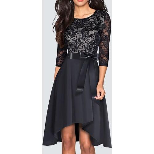 Autumn Vintage Lace Patchwork Hollow Charming Dress Elegant Flare Party Dress HA187