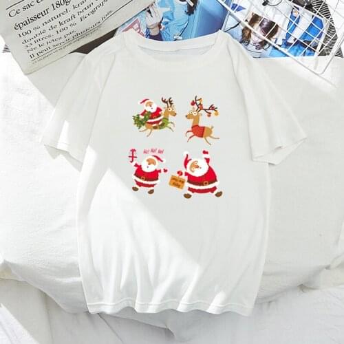 Suitable All Seasons Merry Christmas Santa Claus Graphic T-shirt Women Harajuku Cartoon Tshirts Female Short Sleeve Tops Tee