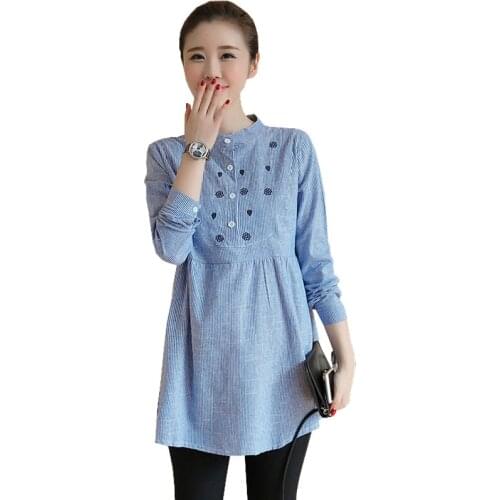 Casual Maternity Blouses Shirts For Pregnant Women Clothes Cotton Long Sleeve Tops Pregnancy Clothing Gravidas Blouses Wear