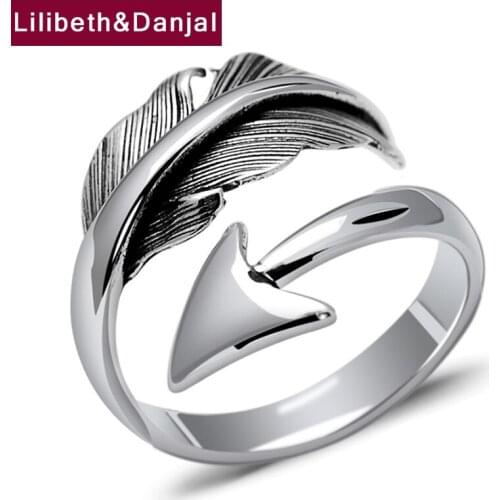 Feather Adjustable Finger Bow Arrow Opening Ring Real 925 Sterling Silver Fashion Jewelry Women Men 2021 Designer Office 2019 R6