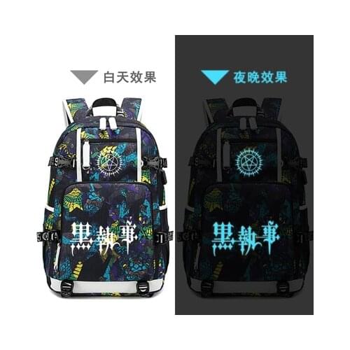 Black Butler Backpack laptop bag Men Anime Travel bags Ciel Phantomhive Oxford Backpacks luminous pattern schoolbag women