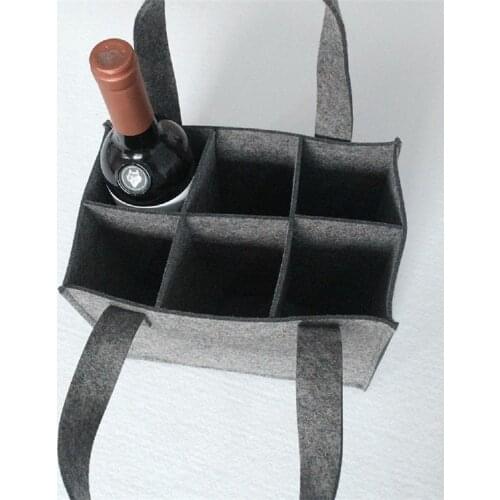 6 Grids Felt Wine Storage Bag Comfortable Handle Protable Large Bottle Carrier not squeeze bottle reinforced fabric shopping bag