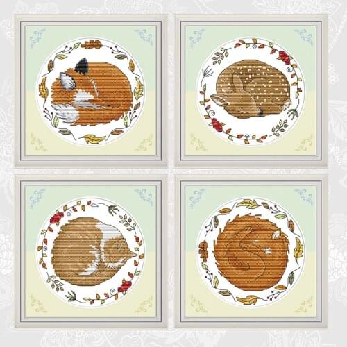 Cross Stitch Small Animal Hibernation Series Pattern 14CT 11CT DMC DIY Handwork Embroidery kit Needlework Set Home Decor