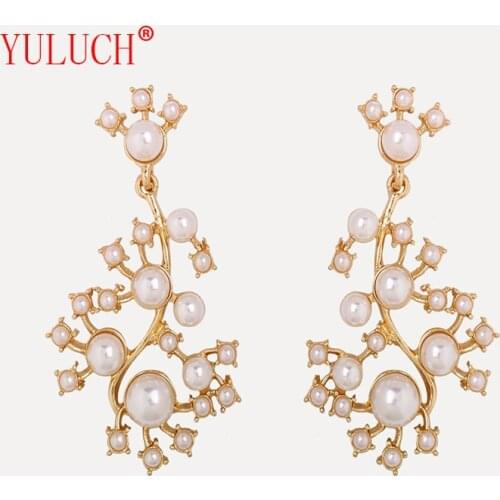 YULUCH 2018 fashion catwalk new design exaggerated branches ear ornaments fashion women pop alloy inlaid pearl party jewelry