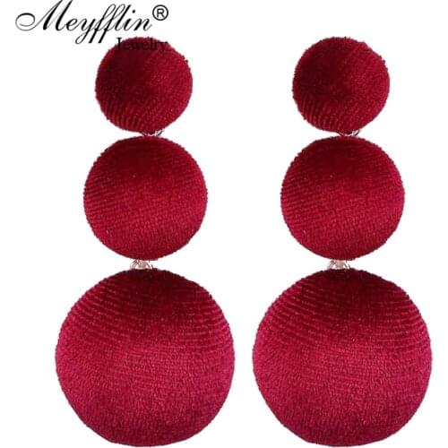 Meyfflin 2020 New Fashion Velvet Earring 3 Green Ball Drop Long Statement Earrings for Women Korean Jewelry Female Brincos
