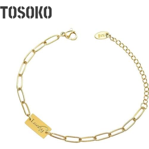 TOSOKO Square Brand English Letter Good Lucky Beautiful Girl Temperament Bracelet Stainless Steel Jewelry For Women BSE104