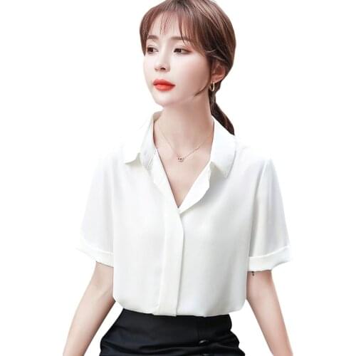 Women Shirts Summer Blouse 2020 Loose Professional Shirt Short Sleeve Chiffon White Shirt Womens Tops and Blouses