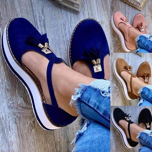 2021 Sandals Women Flat Shoes Spring Summer Casual Shoes Tassel Round Toe Female Vulcanized Shoes Canvas Ladies Platform Sandals
