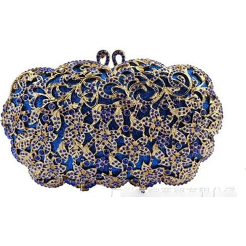 Gold blue green silver Crystal Diamond Evening Box Bag day Clutches mini Purse Metal Hollow Clutch Ladies Wedding Party Handbags